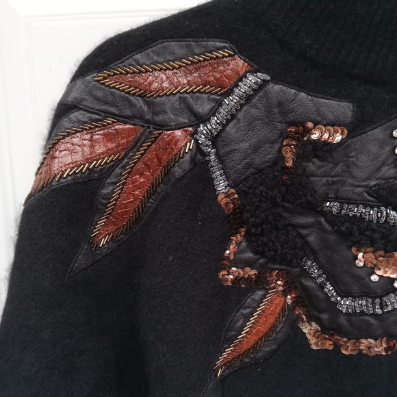 Vintage Erez Sweater Mock Neck Cropped Lambswool Angora Leather Snake Skin Med. - Picture 7 of 12